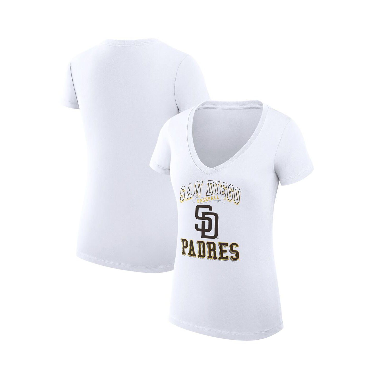 Женская футболка G-III 4Her by Carl Banks White San Diego Padres Super-Slim Fit Lightweight Team Logo Graphic V-Neck — фото 1