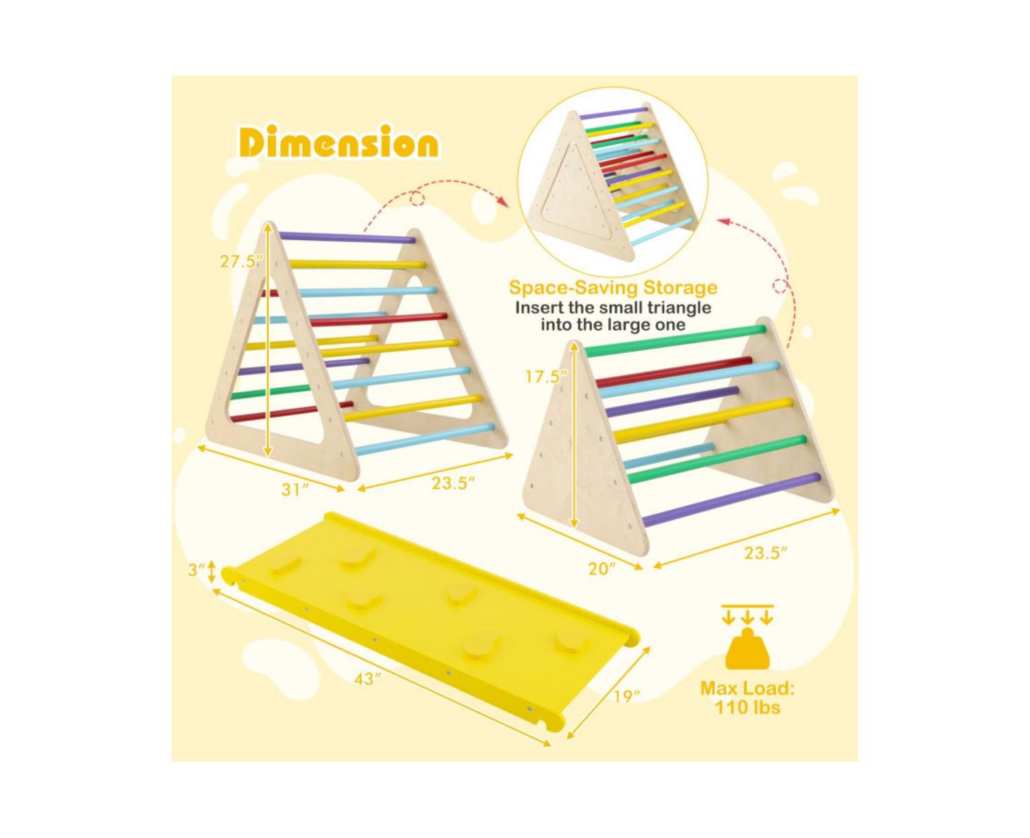 Montessori Climbing Triangles and Ramp, 3-Piece Set