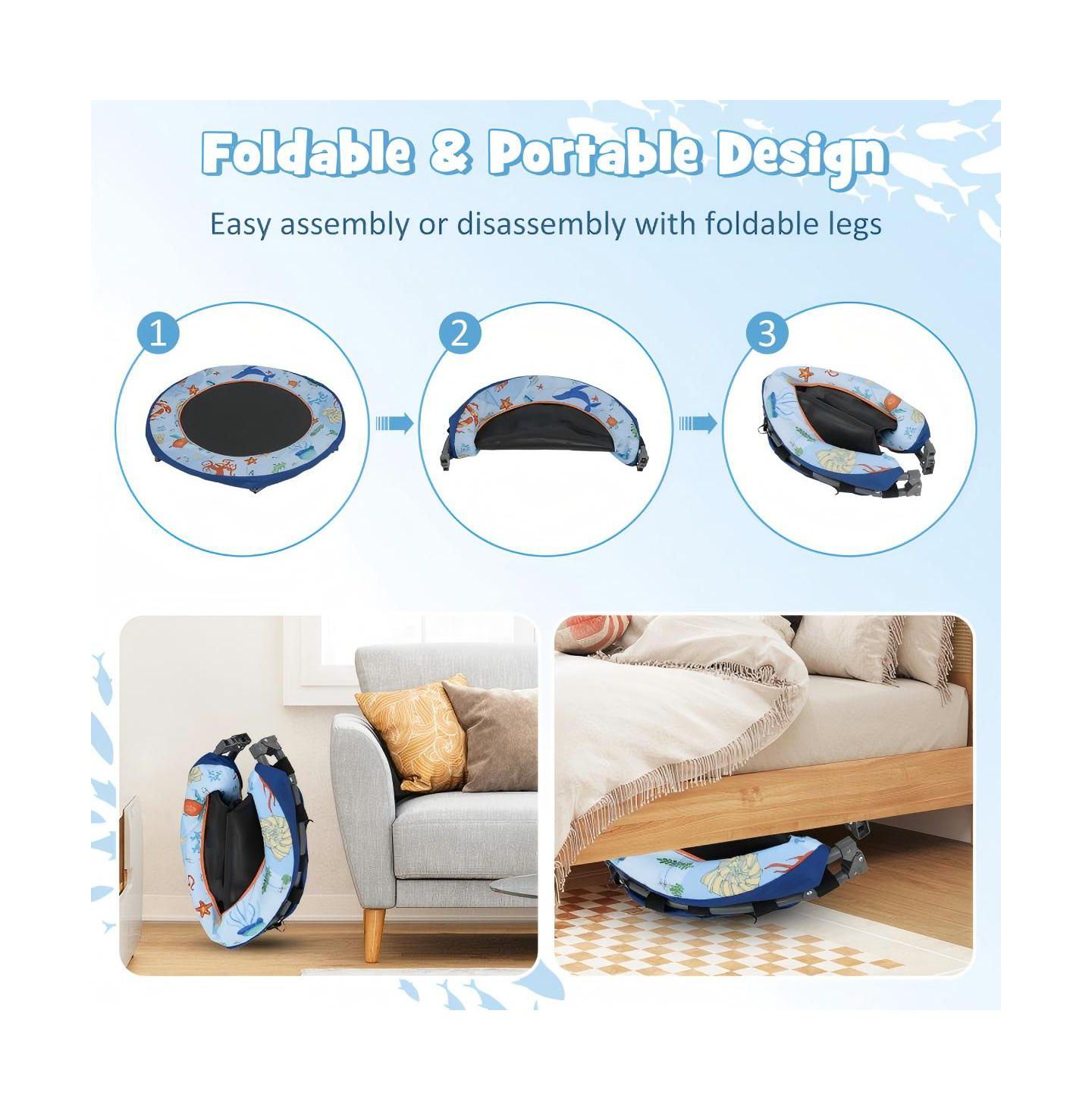 Детская игрушка HONGGE 36" x 36" x 32" LED Light Foldable Trampoline with Safety Cover, Ages 3-8, цвет: Синий — фото 10