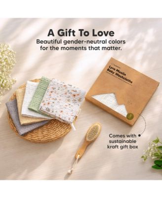 5-Pack Lyra Muslin Baby Washcloths, Large 12x12, Soft Absorbent Cotton Muslin Wash Cloths, Burp Rags, Face Cloth Towel