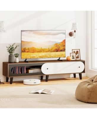 Mid Century Modern TV Stand for 80 in TVs with Storage