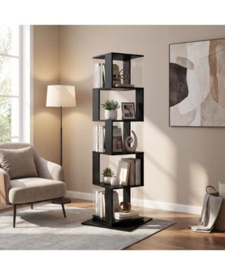 360° Rotating Bookshelf, 5-Tier Floor Standing Bookcase,  Modern Display Rack with Acrylic Plate, Anti-toppling Base for Living Room