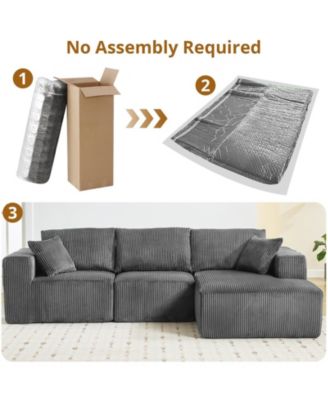 108" L-Shaped Modular Sectional Sofa, 3-Piece Corduroy Cloud Couch with Right Facing Chaise and Armrests, No Assembly