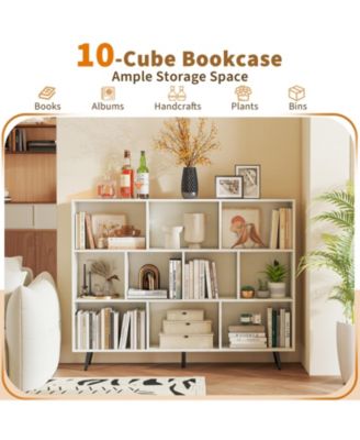 10-Cube Organizer Bookcase with Sturdy Metal Legs