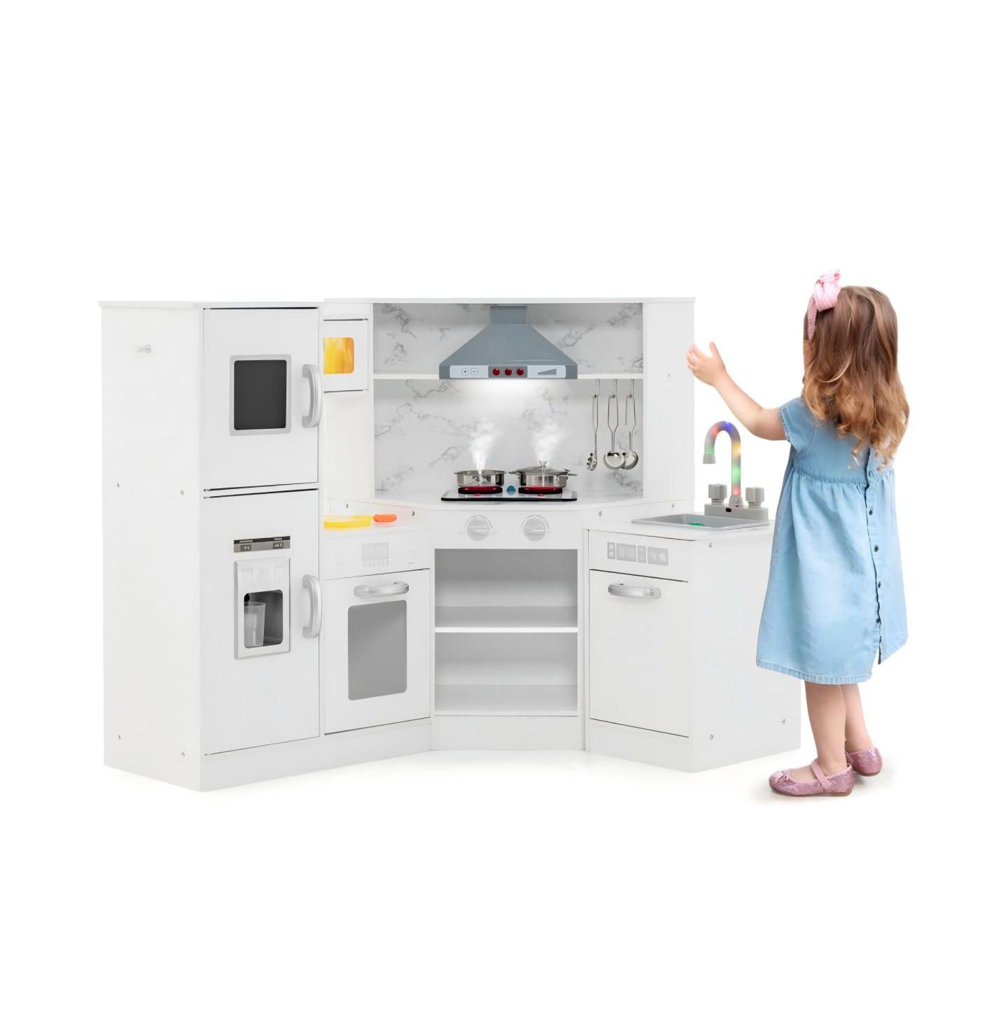 Детская игрушка HONGGE Corner Kitchen with Separated Washing Basin 16-Piece Playset, Ages 3+, цвет: Белый — фото 10