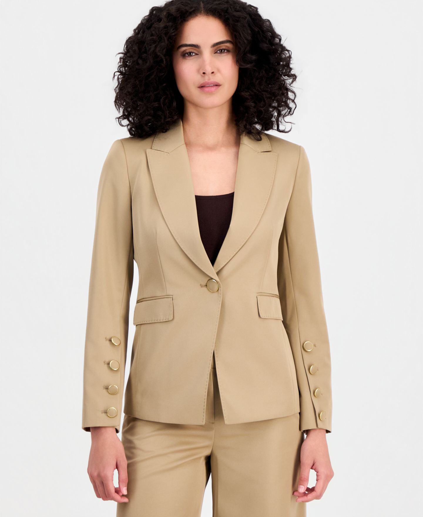 Женский пиджак Tahari ASL Petite Peak Lapel One Button Blazer, цвет: Хаки — фото 1