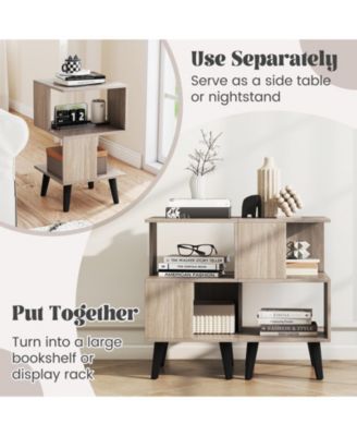3-Tier Geometric Bookshelf Set of 2 with Open Shelves