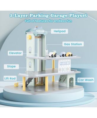 Parking Garage Playset with 4 Cars and Helicopter