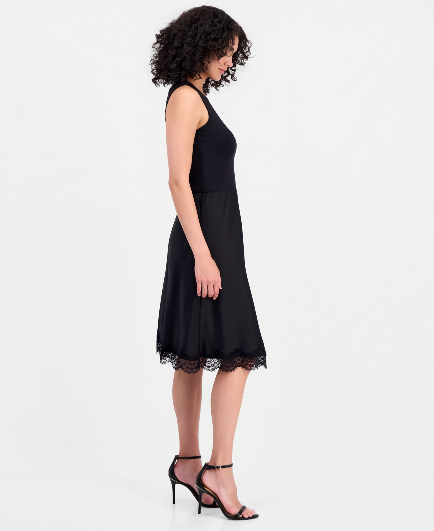 Women's Satin Lace-Trim A-Line Skirt
