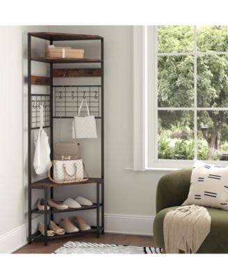 5-Tier Corner Hall Tree with Shoe Storage Bench-Rustic