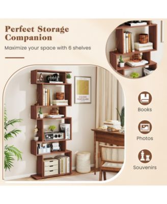 6-Tier Geometric Bookshelf with 2 Anti-Tipping Kits for Home Office