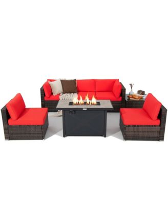 7PCS Patio Rattan Furniture Set Fire Pit Table Cover Cushion