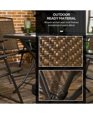 5 Pieces Wicker Patio Dining Set Foldable W/ Umbrella Hole