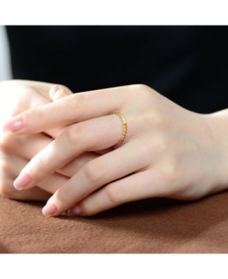 Timeless 14K Gold Plated Rainbow Multi-Color CZ Slim Band Ring