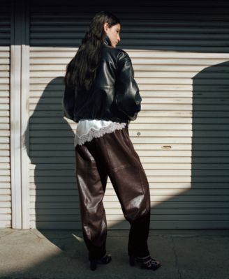 Women's Leather Buttoned Hem Pants