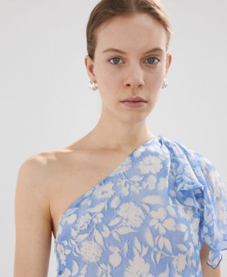 Women's Asymmetrical Neckline Floral Midi-Dress