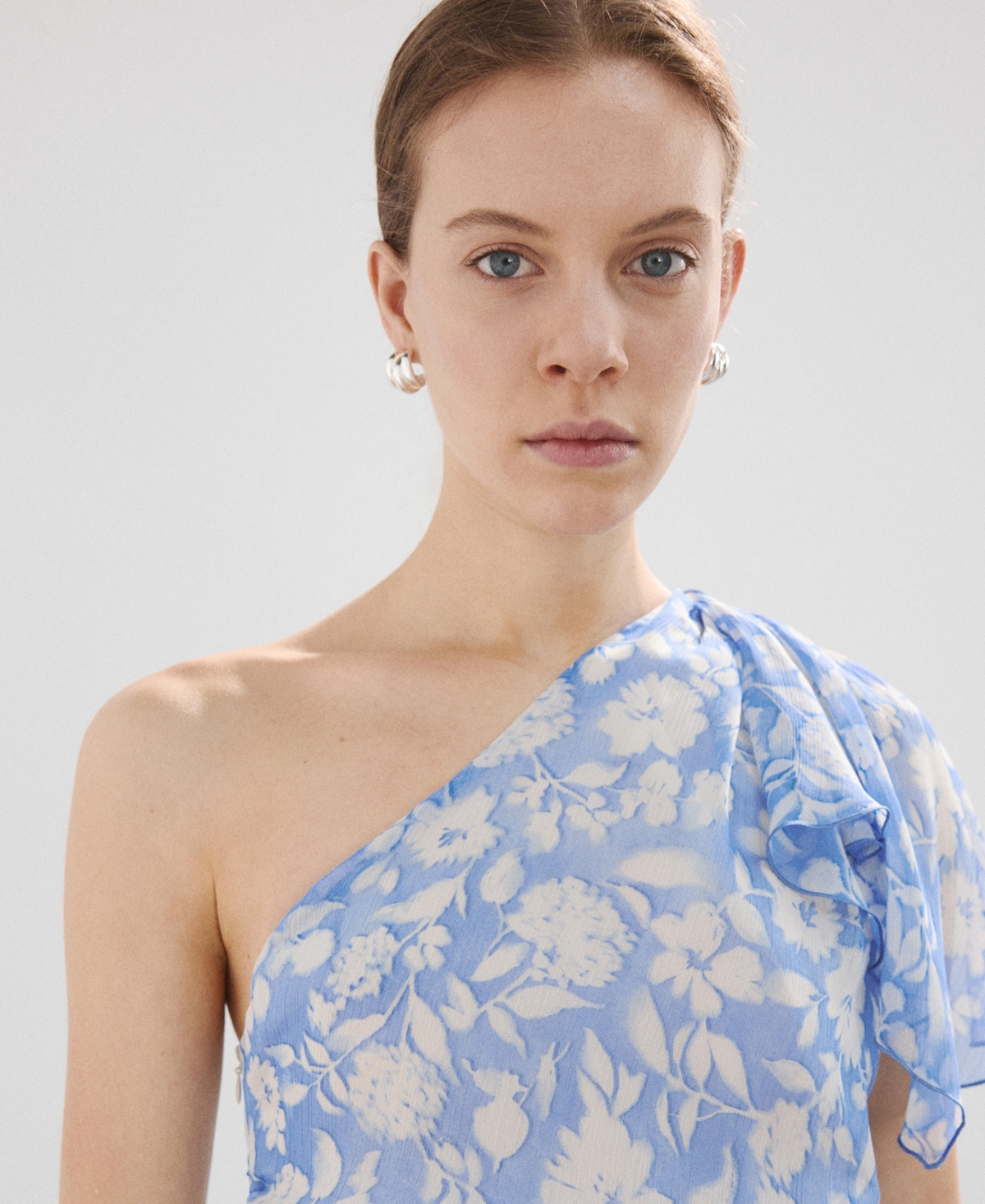 Mango Women's Asymmetrical Neckline Floral Midi-Dress