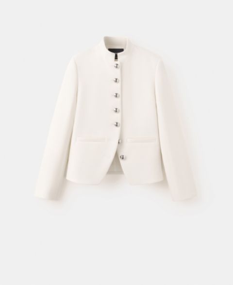 Женские куртки MANGO Jewel-Button Strip Collar Jacket