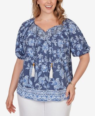 Plus Size Smocked Floral Clip Dot Top