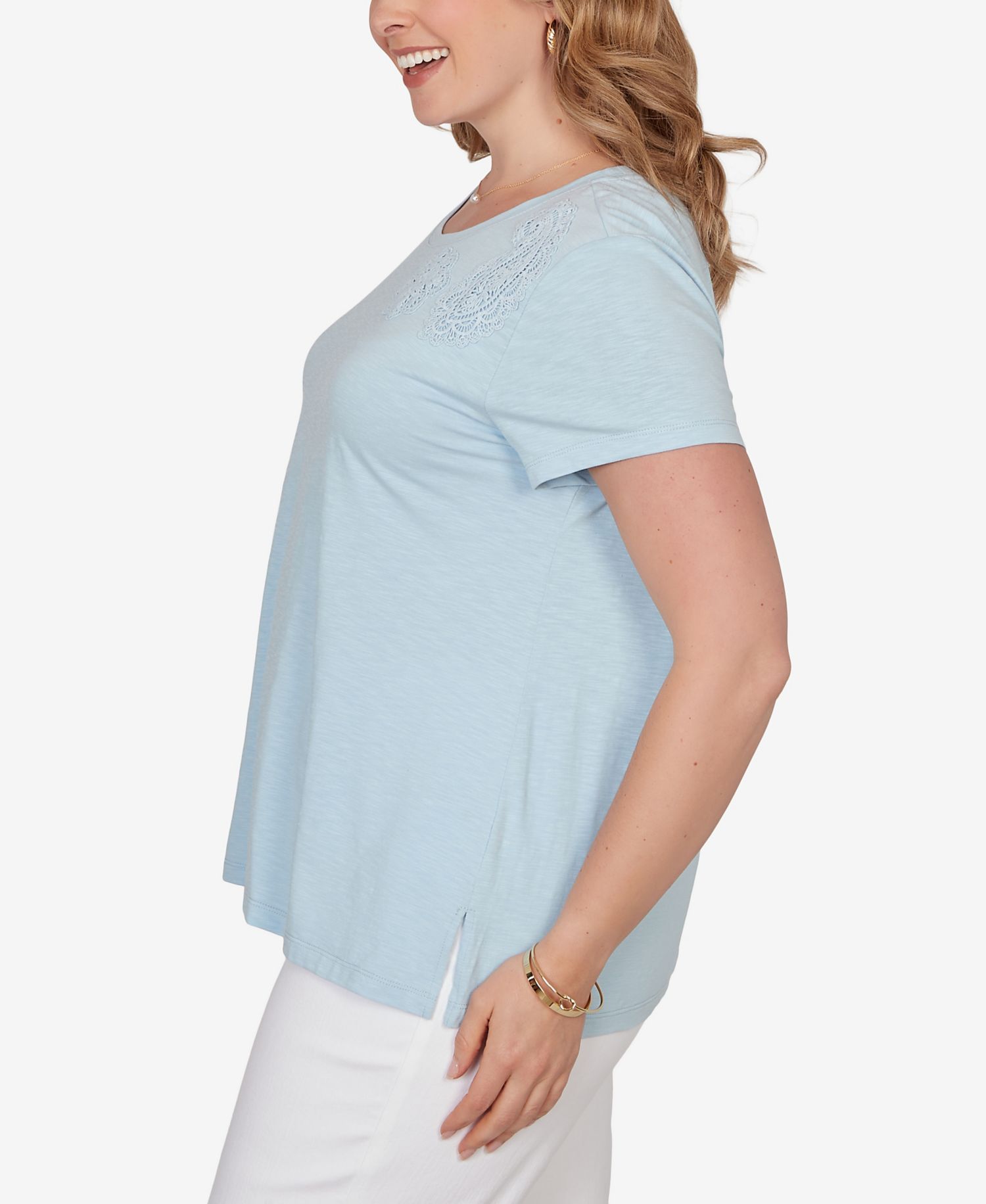 Plus Size Paisley Lace Solid Knit T-Shirt