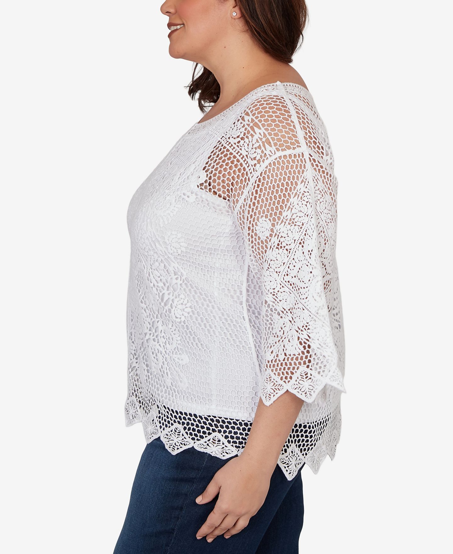 Женский топ Ruby Rd. Plus Size Scalloped Medallion Crochet Lined Lace, цвет: Белый — фото 3