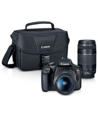 EOS Rebel T7 DSLR Camera with EF-S 18-55mm and EF 75-300mm Lens Bundle with Bag, 64GB SD Card, Corel PC Photo and Video Software Pack and