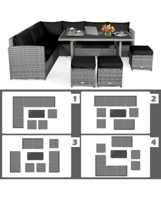 7PCS Rattan Patio Sectional Sofa Set Conversation Set w/ Cushions