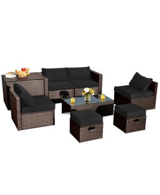 8PCS Patio Rattan PE Wicker Conversation Set All-Weather Furniture Set w/ Cushions
