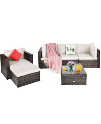 6PCS Patio Conversation Set Rattan Sectional Furniture Set w/ Cushions