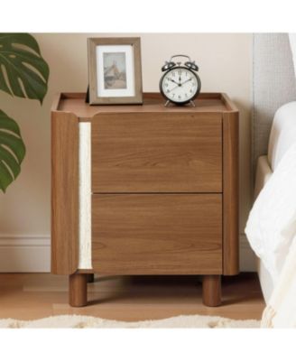 Scandinavian-Style Nightstand, Manufactured Wood End Table with 2 Drawers