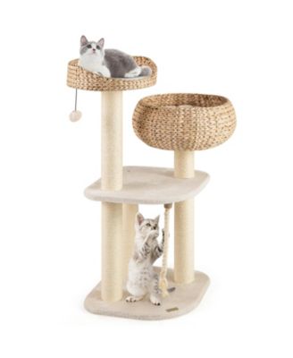 41'' Hand-Made Cat Tree Tower Natural Bowl Shaped w/ 2 Perch