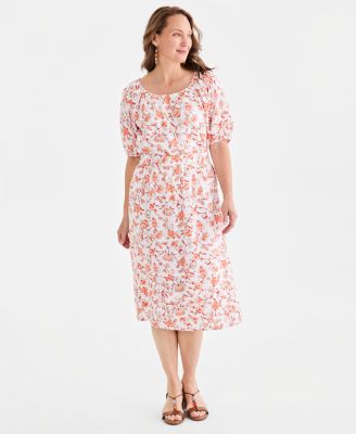 Women's Printed Cotton Gauze Pull-On Midi Skirt