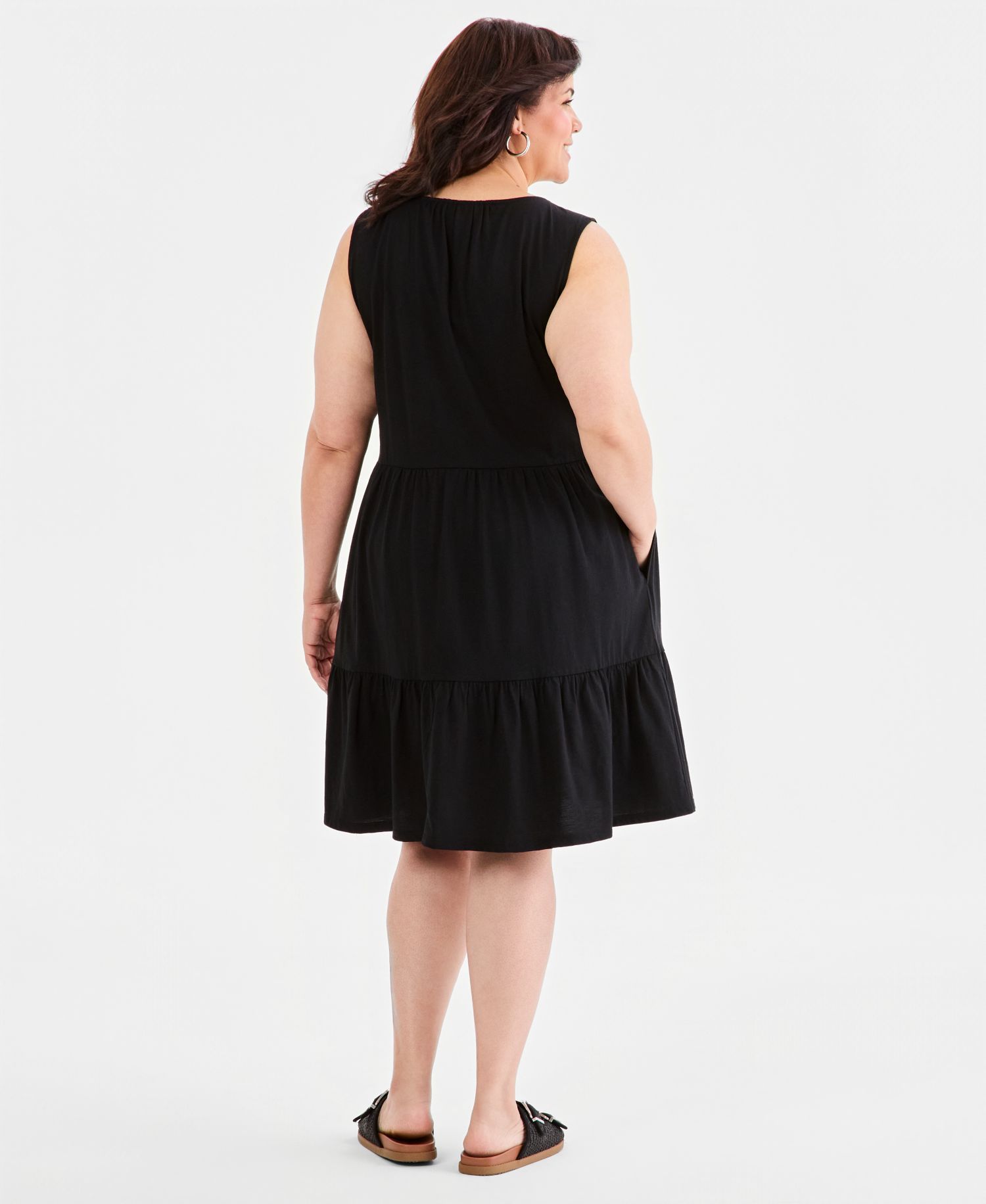 Petite Round-Neck Tiered Tank Dress