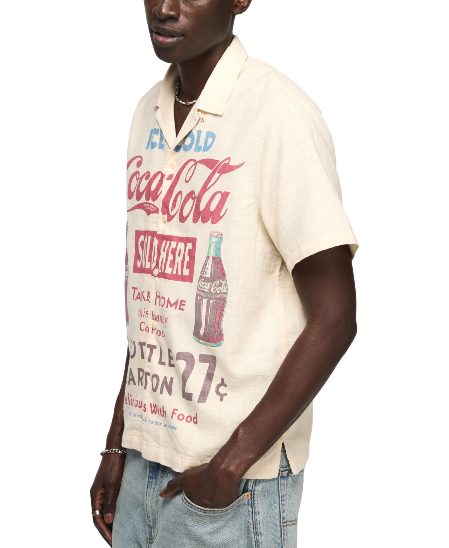Men's Vintage Coca Cola Print Button-Down Shirt