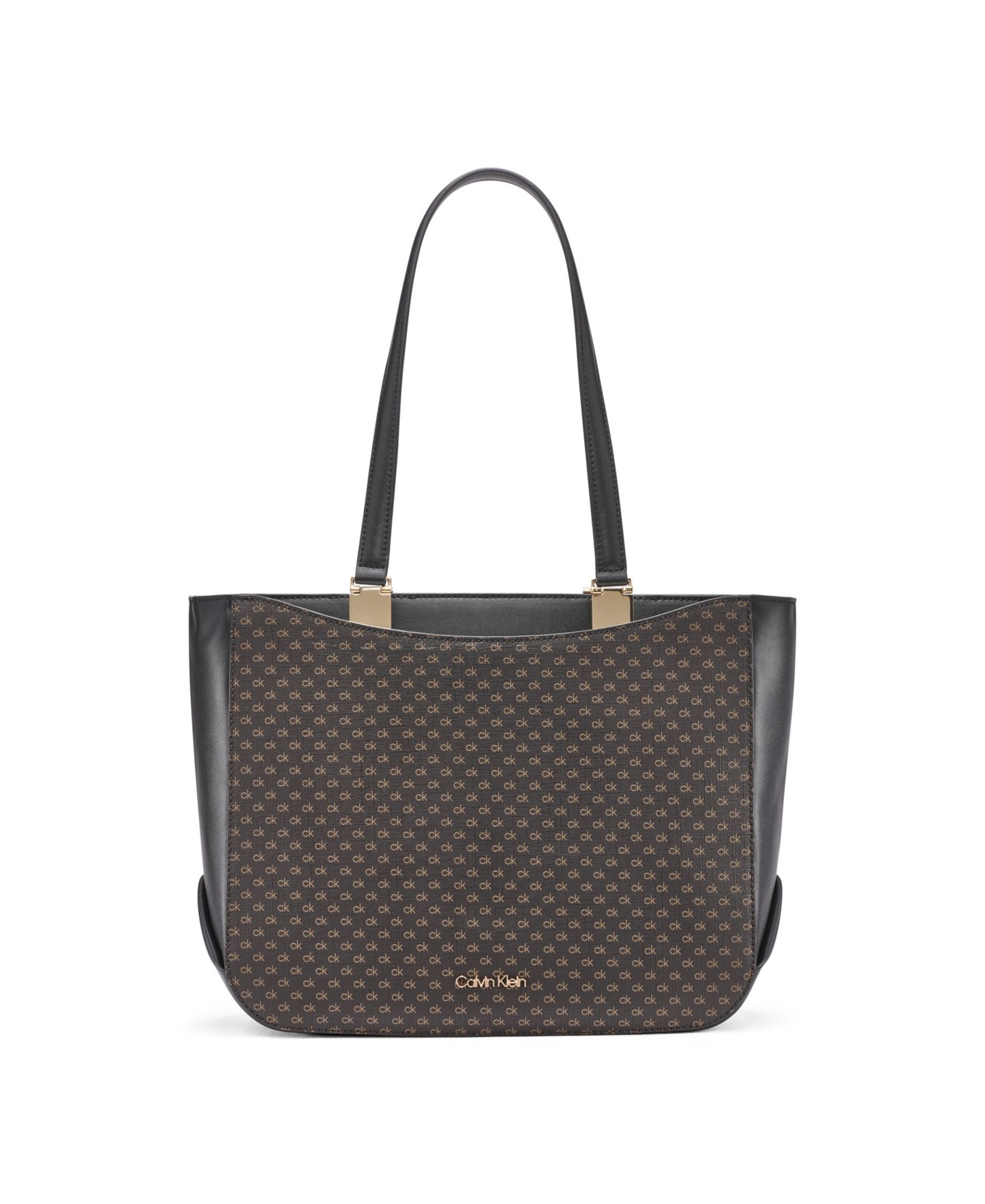 Женская сумка Calvin Klein Akari Large Signature Tote Handbag, цвет: Коричневый хаки / Чёрный — фото 1