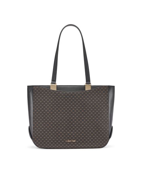 Женская сумка Calvin Klein Akari Large Signature Tote Handbag, цвет: Коричневый хаки / Чёрный