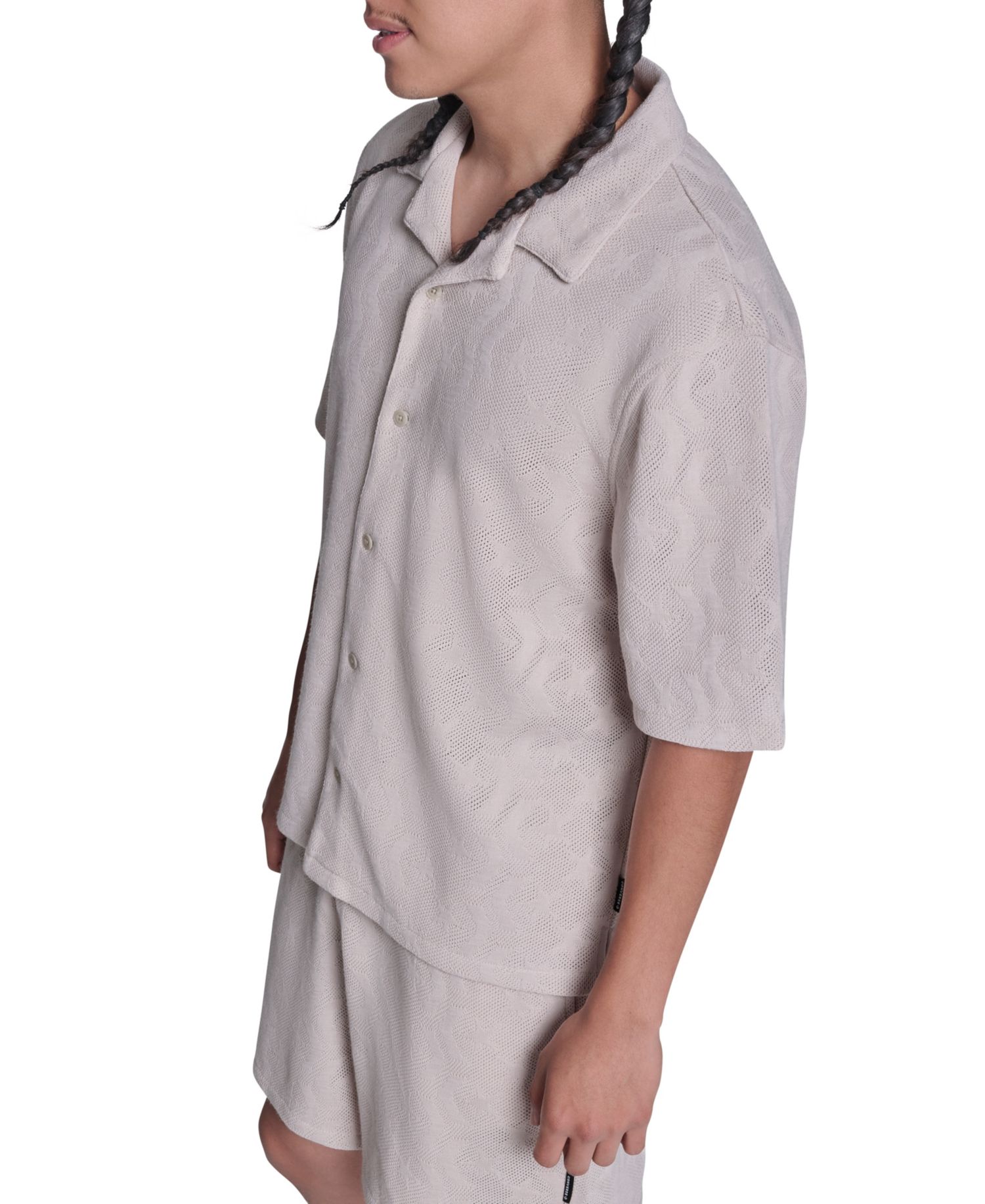 Men's Chevron Crotchet Short-Sleeve Collared Shirt