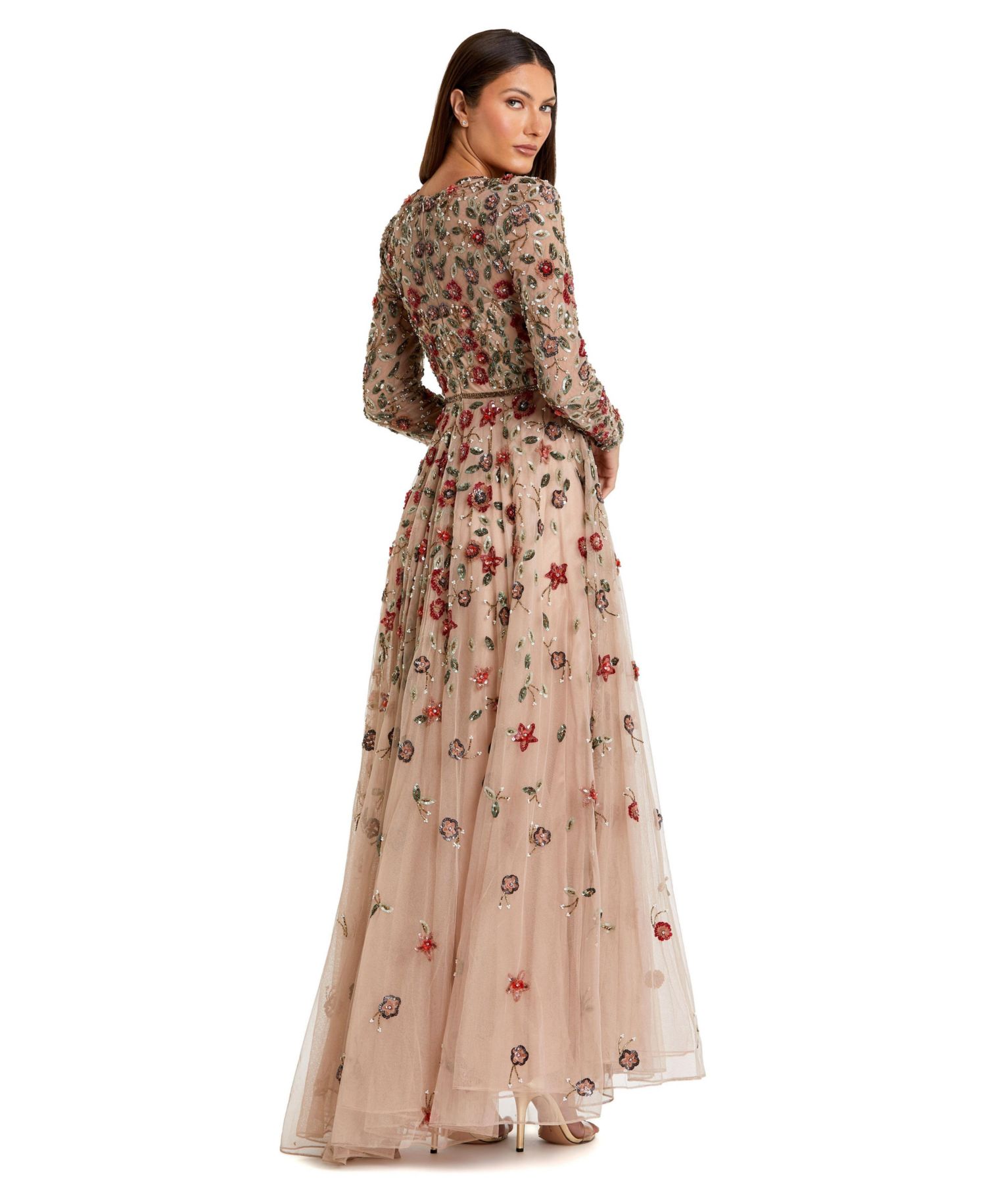 Petite Embellished High Neck Long Sleeve A-Line Gown