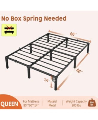 14 Inch Metal Bed Frame Queen Size with Storage Space Heavy Duty Sturdy Mattress Base Easy Assembly No Box Spring
