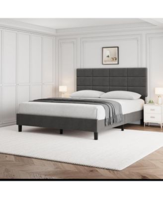 Queen Linen Upholstered Platform Bed, Adjustable Headboard, Noise-Free Mattress Foundation, Strong Slats, No Box Spring