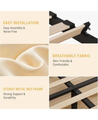 Full Bed Frame with Headboard, Strong Wood Slats, No Box Spring Needed, Easy Assembly