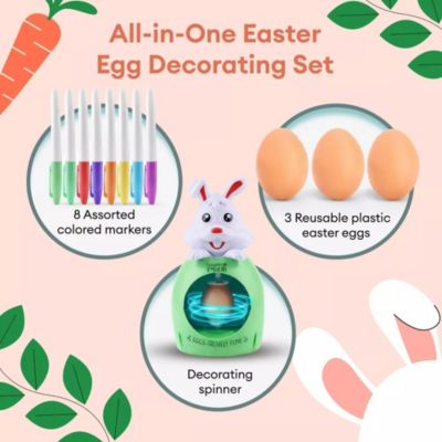 Easter Egg Art Decorator Kit, Mess-Free Egg Painting Set with Easter Egg Spinner Stand, 8 Colorful Markers and 3 Plastic Eggs