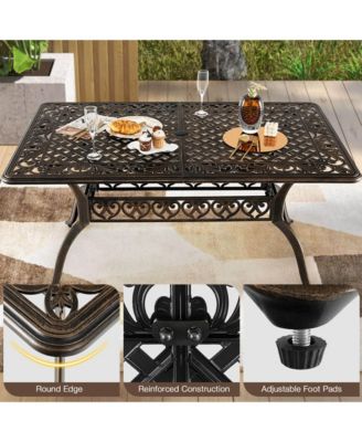 59" Cast Aluminum Patio Dining Table with Umbrella Hole for 6