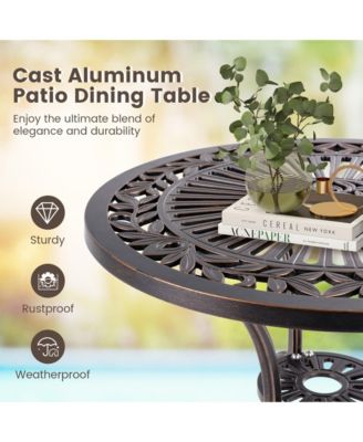 24" Round Cast Aluminum Patio Bistro Table with 2" Umbrella Hole