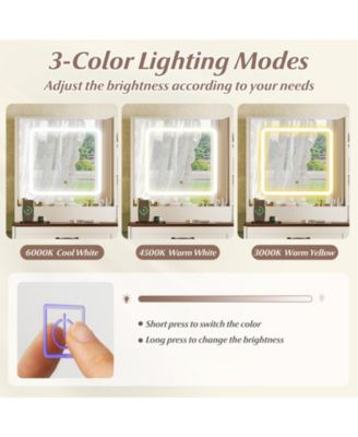 Farmhouse Vanity Desk with Mirror and Built In Lights