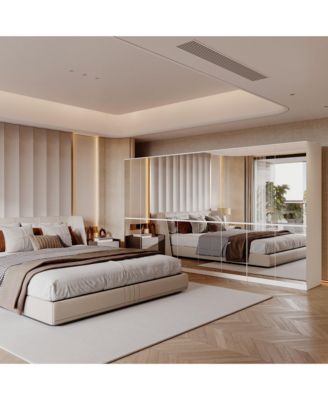 High Gloss Mirrored Doors Wardrobe Armoires with 4 Mirror Doors