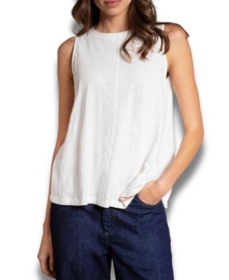 Women's Crew Neck Pleat Back Tank Top