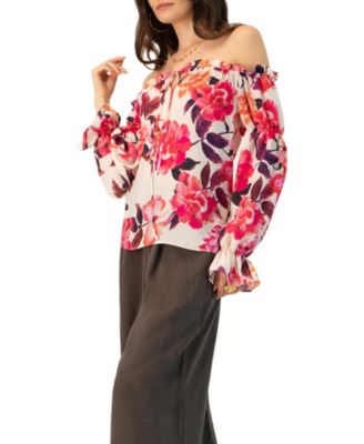 Women's Off-Shoulder Long Sleeve Printed Blouse