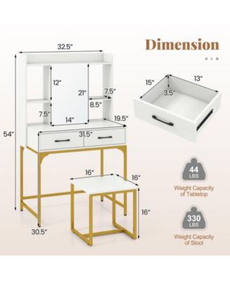 Vanity Desk with Storage Drawers and Charging Station