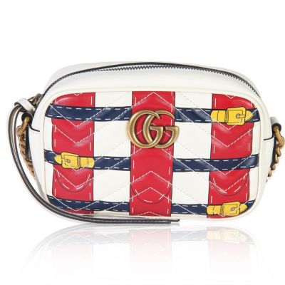 Trompe L'Oeil Print Calfskin Matelasse Small GG Marmont Camera Bag